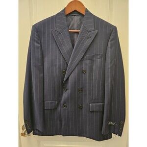 ​Lauren Ralph Lauren Mens Blazer 38S Navy Blue Pinstripe Double Breasted Lindsay